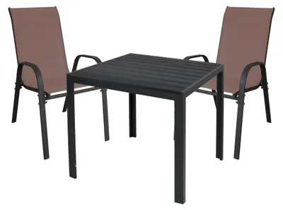 Gartengarnitur Sitzgarnitur 3-teilig 90x90cm Polywood Anthrazit / Schwarz