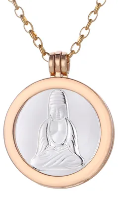 Produktbild von Morella Damen Halskette gold 70 cm Edelstahl mit Amulett und Coin 33 mm Buddha in Schmuckbeutel
