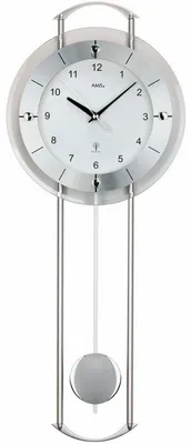 Productafbeelding van Draadloze pendelklok met slinger van aluminium en zilver gelakt metaal, 24 x 60 x 6 cm
