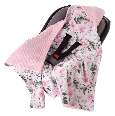 Produktbild von Kuscheldecke für babys, Einschlagdecke, Baumwolle, 85x85, Hellrosa Blument mit Hellrosa Minky