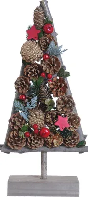Productafbeelding van Kunstkerstboom, rode kleur, 22 x 8 x 50 cm, met houten voet, kerstdecoratie