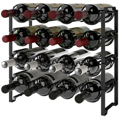 Immagine prodotto di Scaffale per bottiglie da 16 - Scaffale in metallo | Colore: Nero | Dimensioni: 42,5 x 16,5 x 41 cm