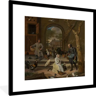Produktbild von MuchoWow® Gerahmtes Poster Der Geflügelhof - Jan Steen 40x40 cm - Poster mit Schwarzem Bilderrahmen Wandposter Rahmen Foto Bilder - Poster - Plakat im Rahmen