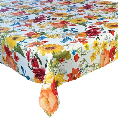 Produktbild von Tischdecke Fleckenabweisende Druck Gelbe Wiese Bunte Blumen Gelb Grün 140x140 cm