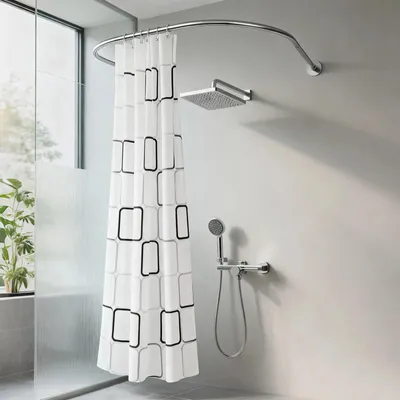 Produktbild von Duschvorhangstange - U-förmige Eckstange - Ohne Bohren - Teleskopisch 91–131 cm - Rostfreier Edelstahl - Grau