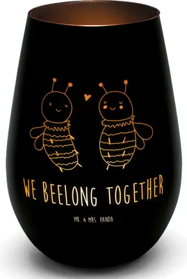 Produktbild von Mr. & Mrs. Panda Glas Windlicht Biene Verliebt - Schwarz - Geschenk, teelichtglas, Teelichthalter, Kerzenhalter, Laterne