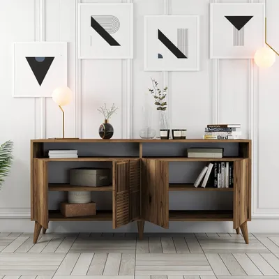 Obrázek produktu pro Skye Decor, moderní konzolový stolek z ořechového dřeva, 160 x 78 x 35 cm | 100% melaminem potažená dřevotřísková deska, tloušťka 18 mm | S četnými policemi a dodatečným úložným prostorem, stylový a funkční.