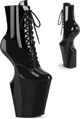 Produktbild von WORSHIP-1020 Pleaser High Heels Absatzlose hohe Plateaustiefeletten schwarz Lack