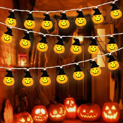 Imagen del producto de Guirnalda de luces de Halloween: 300 cm de largo, 20 luces LED, luz cálida, resistente al agua, ideal para decoración interior y fiestas en el jardín