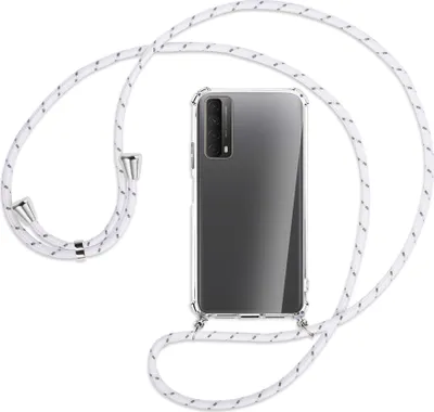 Produktbild von Handykette Backcover-Schutzhülle mit Band (Metall silberfarben) für Huawei P smart 2021 - weiß/grau