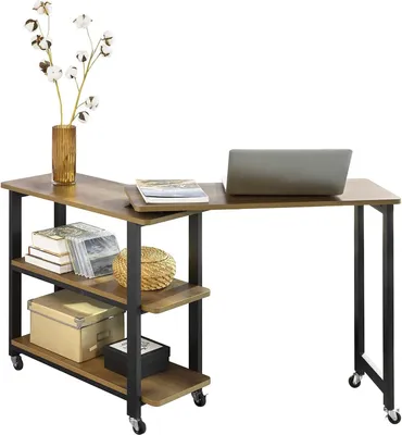 Immagine prodotto di SoBuy Tavolino girevole, Tavolino con rotelle, Consolle mobile con 2 ripiani e 6 rotelle, Design industriale - 133 x 30 x 69 cm