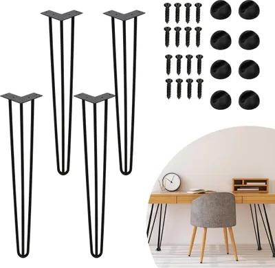 Produktbild von Hengda 4x 61cm Hairpin Legs Tischbeine Haarnadelbeine 3 Bügel Tischgestell DIY Tischkufen Esstisch Schwarz