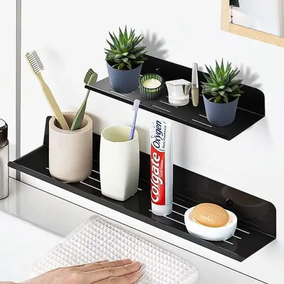 Produktbild von Famanu Duschregal ohne Bohren - Wandregal aus Metall, schwarz, 30 cm / 40 cm