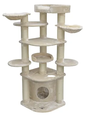Produktbild von Kratzbaum Beige 202x70x70 cm für große Katzen, mit 15 XL Kratzstämmen Ø 15 cm, XL Liegemulden und Plüsch-Höhle