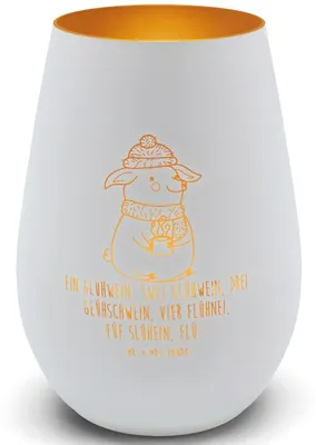 Produktbild von Mr. & Mrs. Panda Windlicht Glas Schweinchen Glühwein - Weiß - Geschenk, Teelichthalter, Kerzenhalter, Betrunken, Kerzenglas, Weihnachten, Laterne, Spruch, Garten