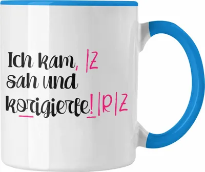 Produktbild von Trendation - Lehrerin Geschenk Tasse Spruch Grundschule Geschke Lustig für Lehrerinnen Abschied Geschenkidee Englisch Deutsch (Blau)