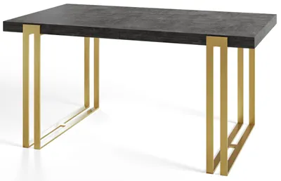 Image de Table de salle à manger, rectangulaire, extensible, dimensions : 160-260 x 90 x 77 cm, table de salon, couleur : gris foncé, avec pieds en métal de couleur or
