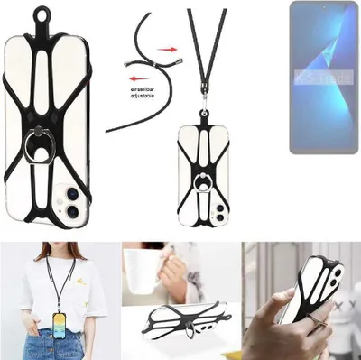 Produktbild von K-S-Trade 3in1 Handykette Handyband Handykordel Halsband Smartphone-Ring Handy-Ring kompatibel mit Tecno Pova 5 Fingerhalterung Handyring