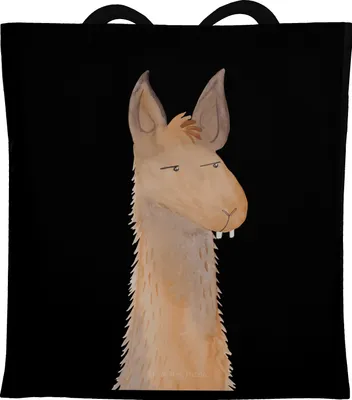 Produktbild von Mr. & Mrs. Panda Tote Bag Lamakopf Genervt - Schwarz - Geschenk, Lama, Beutel, Einkaufstasche, Stoffbeutel, Azubi, Uni Tasche, Freundin, Lamas, Beste, Shopping, Chef