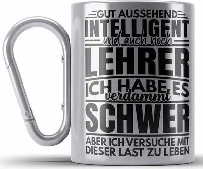 Produktbild von Trendation - Lustiger Spruch Lehrer Edelstahl Tasse Karabiner Geschenk Abschied Abschiedsheschenk Lehrer Abi Abitur Spruch (Silber)