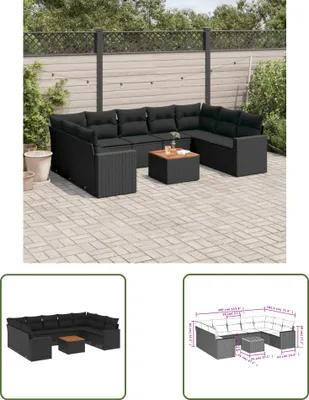 Produktbild von The Living Store 10-tlg. Garten-Sofagarnitur mit Kissen Schwarz Poly Rattan