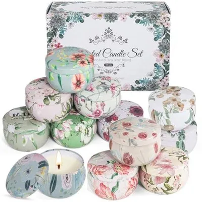 Produktbild von Set aus 12 Duftkerzen mit Blumen-Duft - Dekorative Sojakerzen in Glas für Entspannung und Atmosphäre