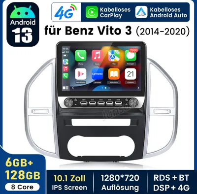 Zdjęcie produktu dla 8-rdzeniowe 10,1" Android 13 Car Radio Carplay Dla Mercedes-Benz Vito 3 W447 2014-2022 GPS Navi WIFI BT DAB+ SWC USB 6+128G Z pokrętłem obrotowym