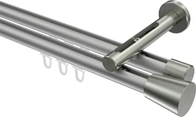 Produktbild von Interdeco Innenlaufstange / Gardinenstange mit Innenlauf Silbergrau / Edelstahl-Optik, Typ Siteno Sitra (Konus), 20 mm Ø 2-läufig, 440 cm