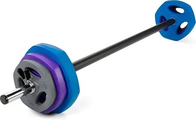Imagen del producto de Body Pump: Barra para ejercicios, juego de pesas de 20 kg, conjunto de pesas que incluye barra, discos de pesas y seguros de acero, hierro y goma