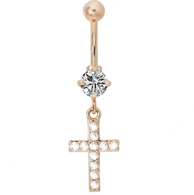 Produktbild von Karisma Titan G23 Bauchnabelpiercing Kreuz Anhänger Banana Zirkonia - Weiss - Roségold