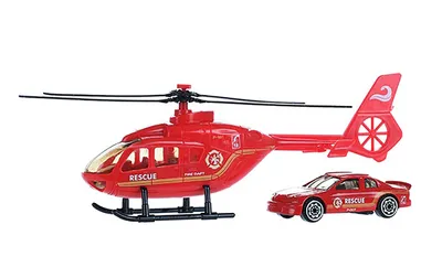 Produktbild von HUBSCHRAUBER mit AUTO Feuerwehr Einsatzfahrzeug Modell Helicopter Spielzeugauto Spielzeug Geschenk Kinder 83 (Feuerwehr-Rot)
