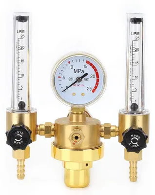 Produktbild von Argon Regler mit doppeltem Ausgang - Gasdruckregler 5/8 Zoll Innengewinde - Kupfer