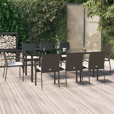 Produktbild von The Living Store 9-tlg. Garten-Essgruppe mit Kissen Schwarz Poly Rattan