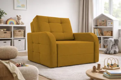 Produktbild von MOEBLO Schlafsessel PORTO 80 – Sofa Sessel Jugendsofa Schlafsofa 1-Sitzer Gästebett mit Schlaffunktion und Bettkasten Kindersofa (BxHxT): 101x90x100 cm - Gelb (BRAGI 68)