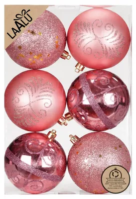 Obrázok produktu pre Sada vianočných gulí, ružové, 6 ks, 8 cm, plast