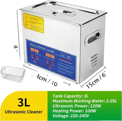 Zdjęcie produktu dla Myjka ultradźwiękowa, sterowanie cyfrowe, wszechstronne zastosowania, 3L-120W-220V, EU