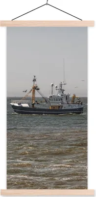 Produktbild von MuchoWow® Textilposter Nordsee - Fischerboot - Wasser 60x120 cm mit holzfarbenen Rahmen - Holz