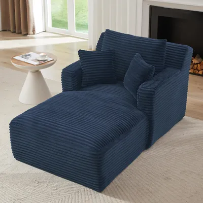 Produktbild von MODFU Chaiselongue Sofa Relaxsessel aus Cord,Loungesessel,Posterstuhl mit Taschenfederkern & Schaumstoff,Blau