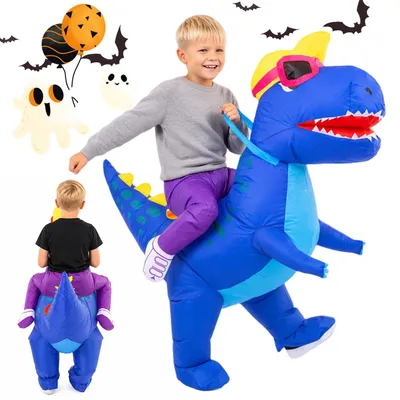 Zdjęcie produktu dla Kostium dinozaura Juksun, samopompujący, przeznaczony do noszenia, dla dzieci, wesołych kolorach, wykonany z poliestru, nadający się do dmuchania, z wbudowaną pompą USB, idealny na imprezy Halloween
