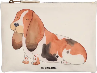Produktbild von Mr. & Mrs. Panda Kulturbeutel Hund Basset Hound Größe M - Weiß - Geschenk, Sprüche, Kosmetiktasche, Süß, Waschtasche, Mäppchen, Pouch, Kulturtasche, Schlampermäppchen