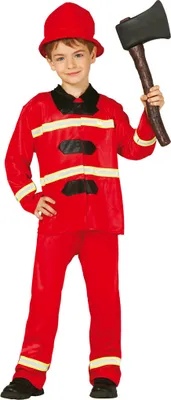 Produktbild von Feuerwehr Held Kostüm Karneval Kinder Spaß Helm Weste Uniform Rettung Abenteuer, Größe: 98/104 Farbe: Rot