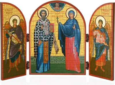 Produktbild von NKlaus Cyprian und Justinia Ikone Triptychon Holz 25x16cm Christlich 13830