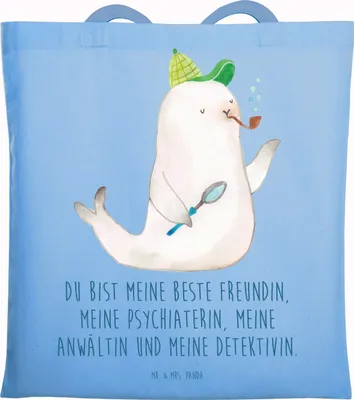 Produktbild von Mr. & Mrs. Panda Jutebeutel Robbe Sherlock - Sky Blue - Geschenk, Lustige Sprüche, Tote Bag, Tasche, Shopping, Beutel, Schultasche