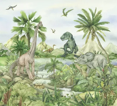 Produktbild von Sanders & Sanders Fototapete Dinosaurier Grün 270 x 300 cm