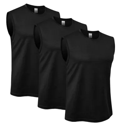 Produktbild von 3 Stücke Herren Ärmelloses Atmungsaktives Tank Top für Fitness - Schwarz M