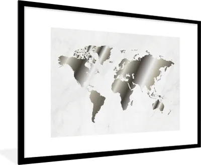 Produktbild von MuchoWow® Gerahmtes Poster Weltkarte - Schwarz und weiß - Marmor 90x60 cm - Poster mit Schwarzem Bilderrahmen Wandposter Rahmen Foto Bilder - Wanddekoration - Fotos