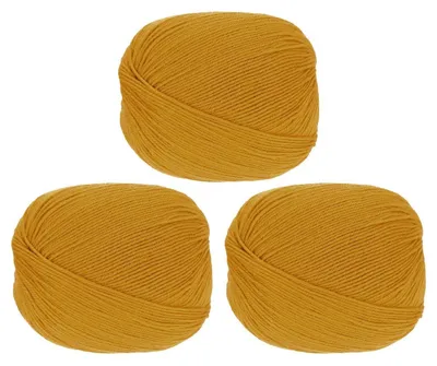 Image de Fil à broder 3 pelotes de 100g, 280m, couleur jaune foncé, 100% laine pure
