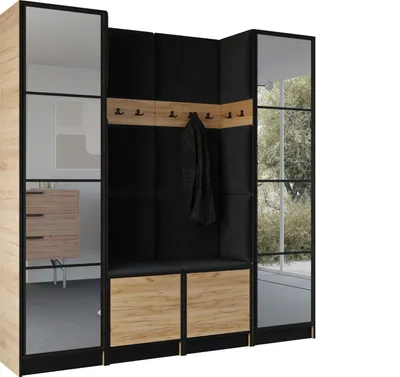 Produktbild von KIER FURNITURE Kleiderschrank EDEN, Schlafzimmer Schrank, Garderobeschrank, Flurschrank Craft Eiche & Schwarz 212,8x205x39 cm