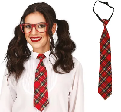 Productafbeelding van Magische Studenten stropdas, 45 cm, geruit, rood, geschikt voor een vrijgezellenfeest, kostuum, feestaccessoire, stijlvol, kleur: rood