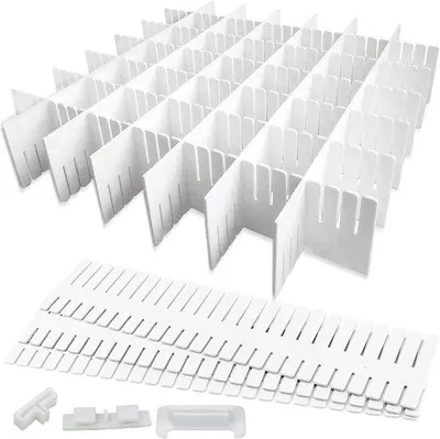 Immagine prodotto di Sistema portaoggetti regolabile in 16 scomparti in plastica, bianco, ideale per biancheria intima e calzini.